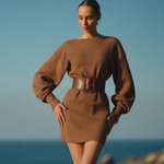 Βάσια - Πλεκτό Φόρεμα Mocha με Σιλουέτα