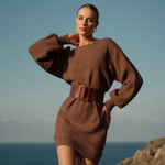 Βάσια - Πλεκτό Φόρεμα Mocha με Σιλουέτα