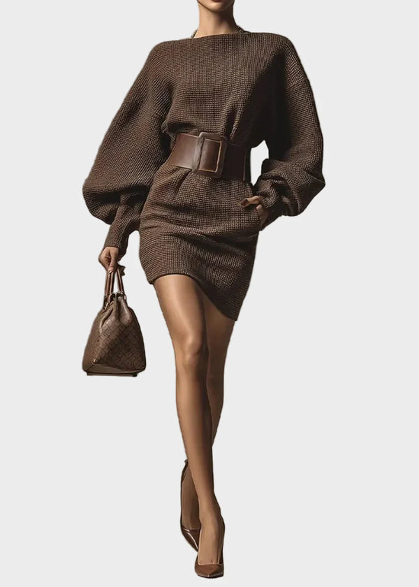 Βάσια - Πλεκτό Φόρεμα Mocha με Σιλουέτα